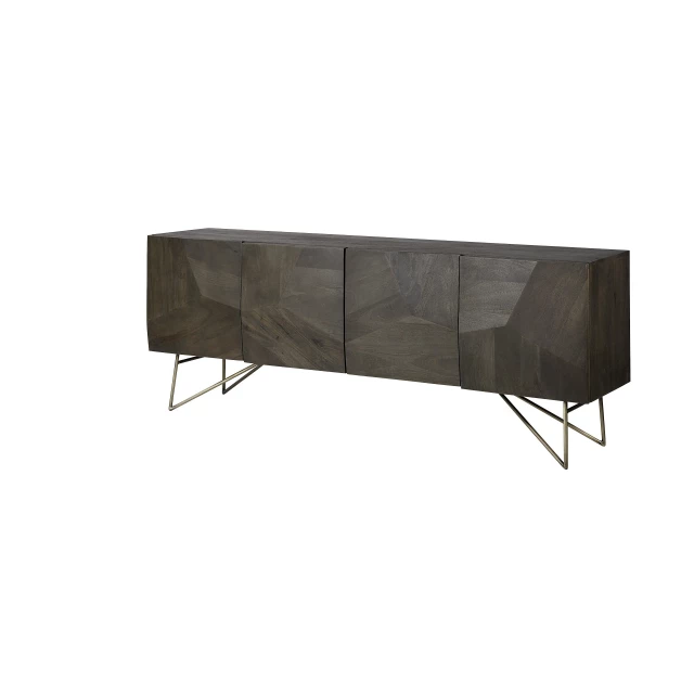 Mango wood finish sideboard cabinet with rectangle table shape and metal accents