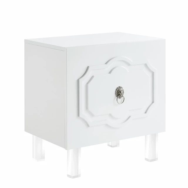 Clear white end table with shelves for modern home decor and organization