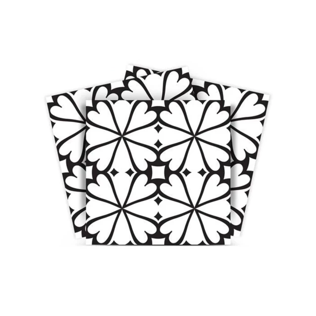 white clove peel stick removable tiles with floral pattern and symmetrical design