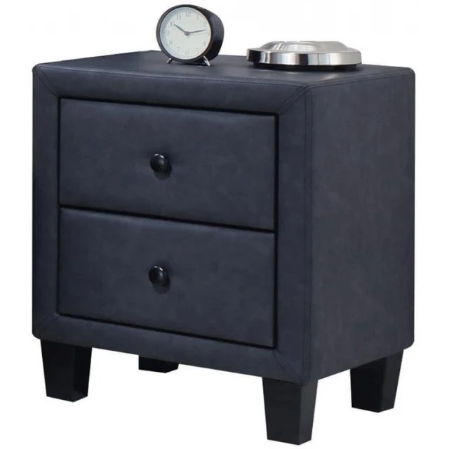 Tone gray upholstered contemporary nightstand with drawers and cabinetry design