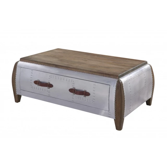 Aluminum solid wood coffee table with storage rectangle hardwood tableware box design