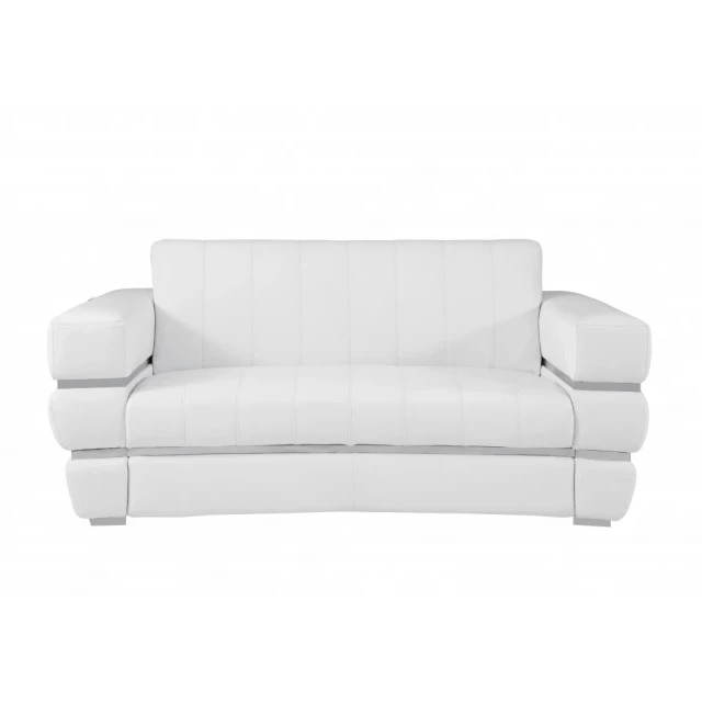 White silver Italian leather loveseat with comfortable studio couch design suitable for modern home decor