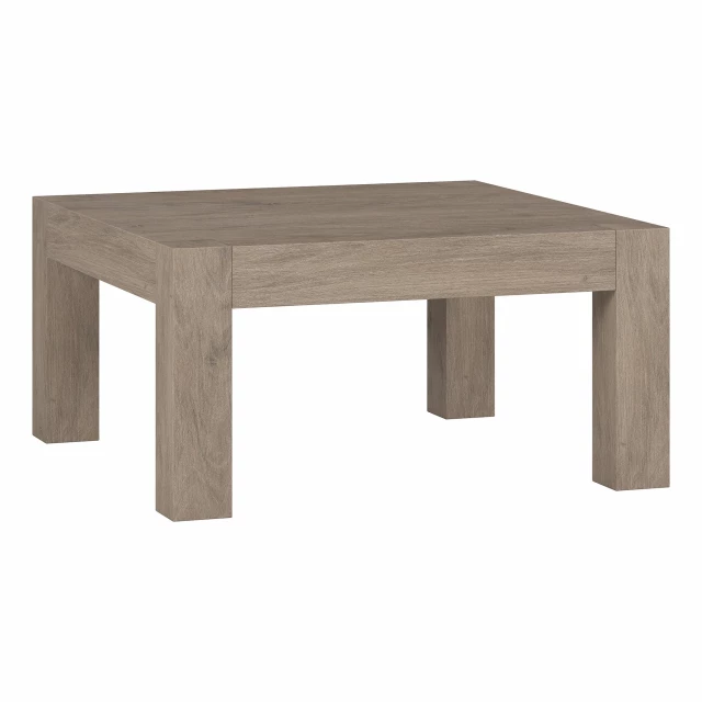 Gray square coffee table with wood stain and hardwood plank design suitable for outdoor use