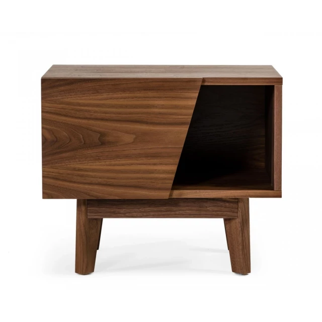 Walnut light brown nightstand with drawer and shelf in wood with varnish finish