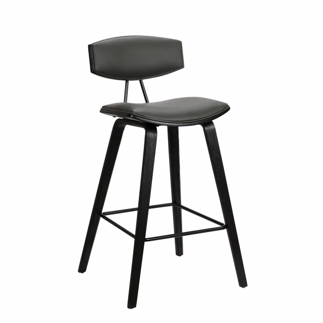Low back counter height bar chair with metal legs and wood details