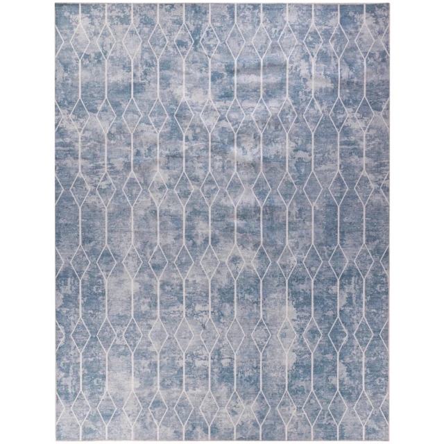 geometric power loom washable area rug with grey and aqua pattern