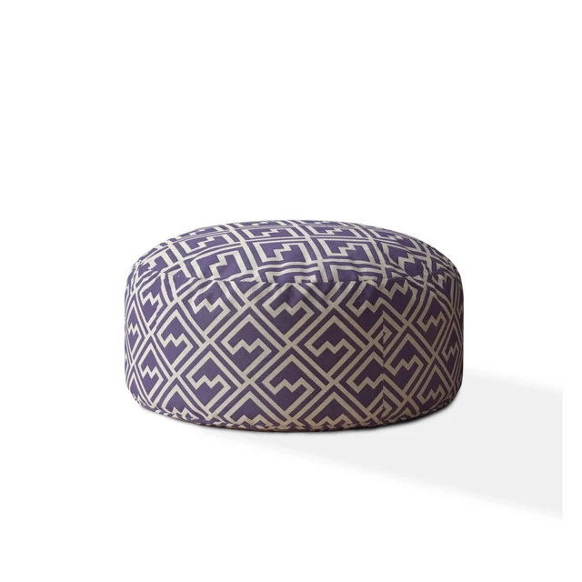 White cotton round damask pouf ottoman for home decor and seating