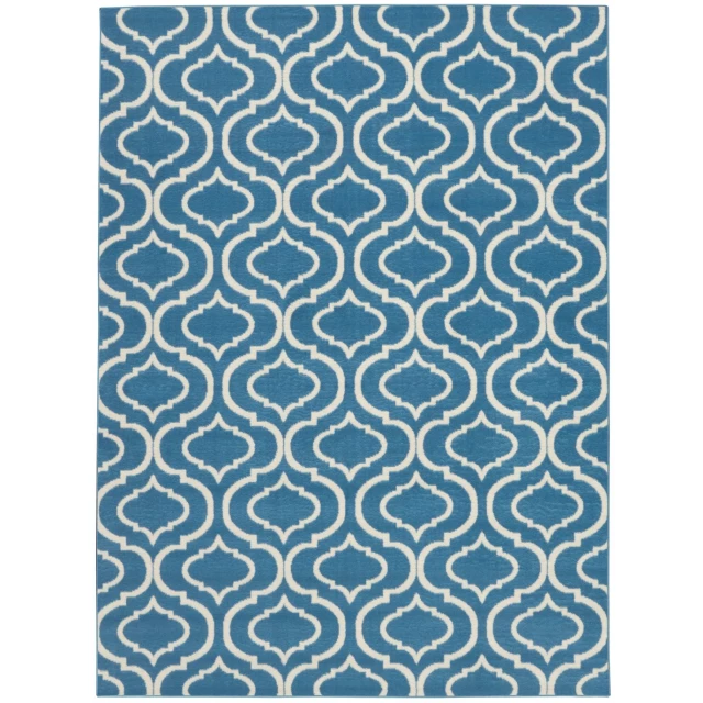 gray moroccan power loom area rug with azure aqua pattern and electric blue symmetry