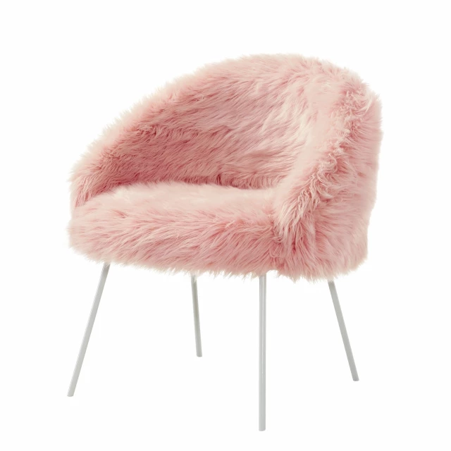 Elegant rose white faux fur armchair with plush wool texture and stylish fashion accessory design