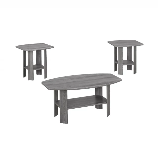 Grey table designed as outdoor furniture with wood material and rectangle coffee table features
