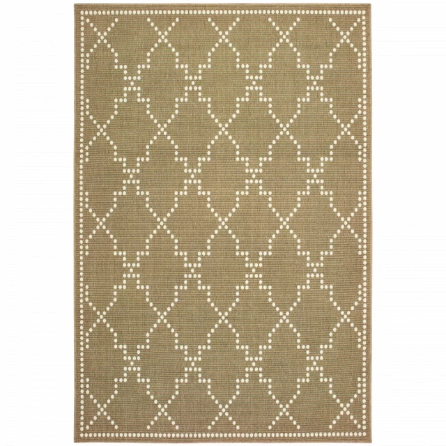 stain resistant indoor outdoor area rug in brown and beige with rectangle pattern