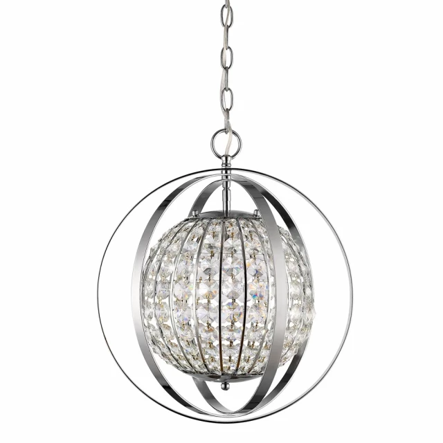 light polished nickel crystal globe pendant with silver pattern and ornament design