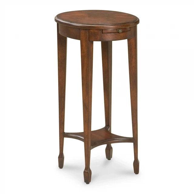 Manufactured wood oval end table with shelf for living room furniture