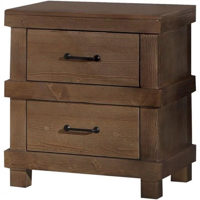 Brown metal nightstand with drawers and cabinetry design