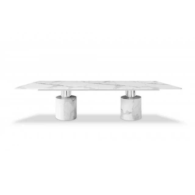 White marble dining table with wood accents and outdoor furniture design elements