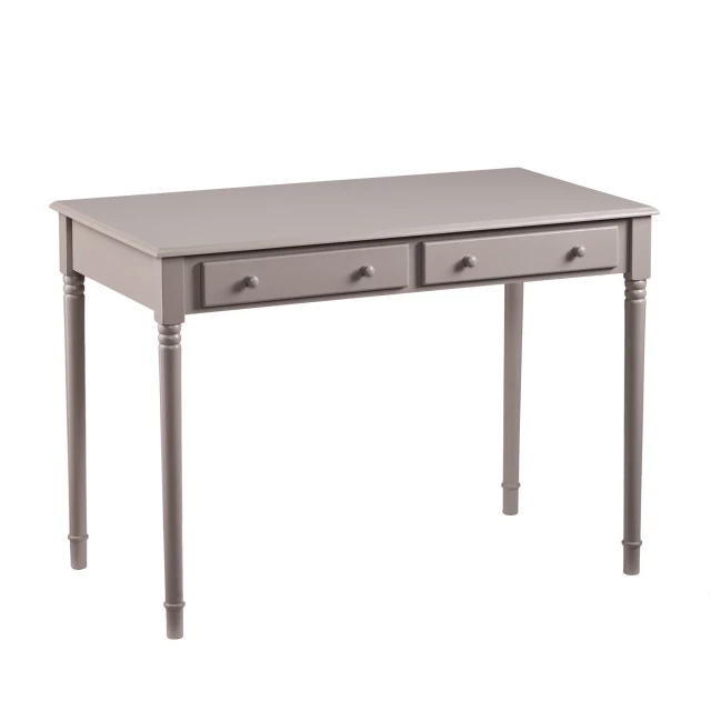 warm gray writing desk made of wood with rectangular shape and hardwood finish