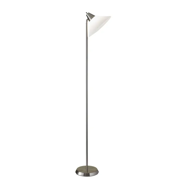 Elemental Brushed Steel Metal Torchiere With White Cone Shade Elemental Brushed Steel Metal Torchiere With White Cone Shade