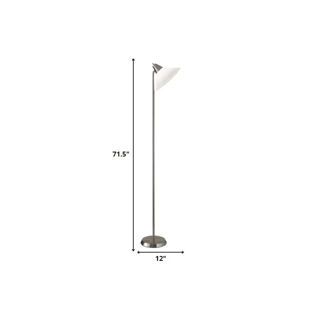 Elemental Brushed Steel Metal Torchiere With White Cone Shade Elemental Brushed Steel Metal Torchiere With White Cone Shade