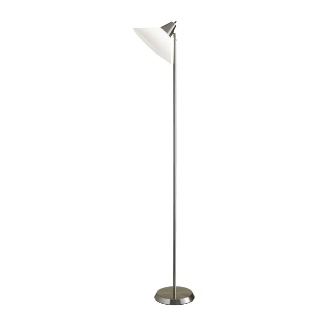 Elemental Brushed Steel Metal Torchiere With White Cone Shade Elemental Brushed Steel Metal Torchiere With White Cone Shade