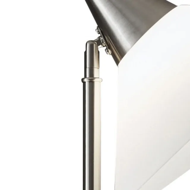 Elemental Brushed Steel Metal Torchiere With White Cone Shade Elemental Brushed Steel Metal Torchiere With White Cone Shade