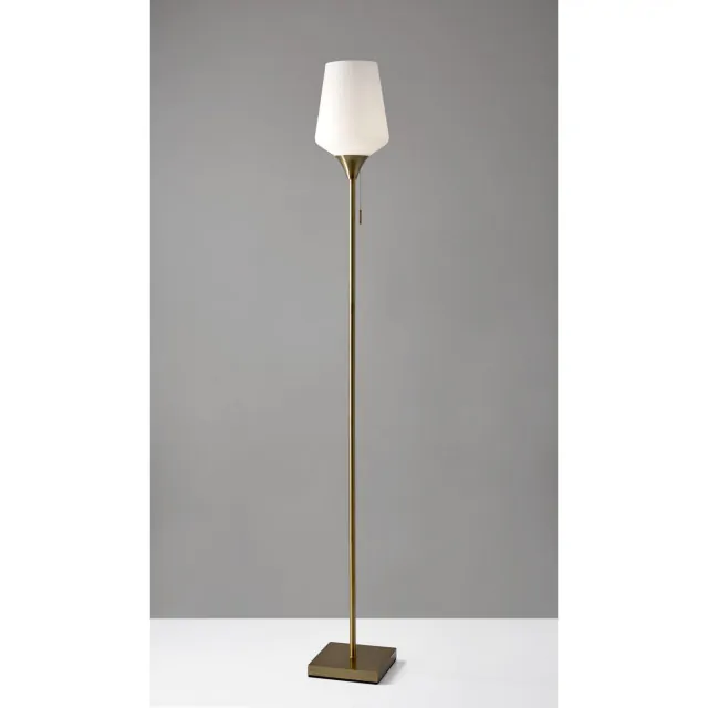 Brass Metal Floor Lamp With White Opal Wine Glass Shade Brass Metal Floor Lamp With White Opal Wine Glass Shade