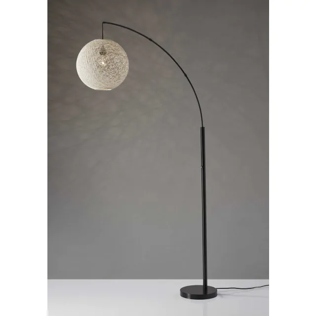 Floor Lamp With Bronze Metal Arc And Groovy Rattan String Ball Shade Floor Lamp With Bronze Metal Arc And Groovy Rattan String Ball Shade