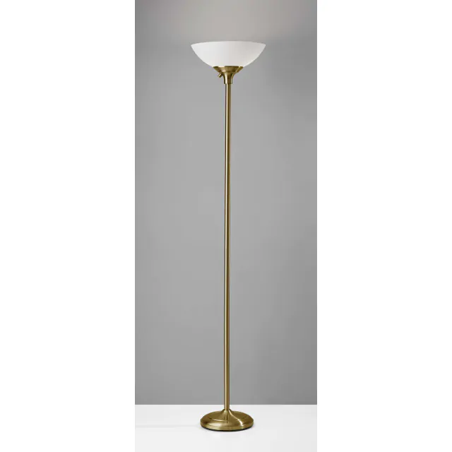 Shiny Antiqued Brass Metal Torchiere Floor Lamp