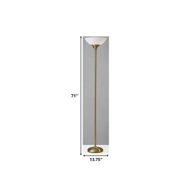 Shiny Antiqued Brass Metal Torchiere Floor Lamp