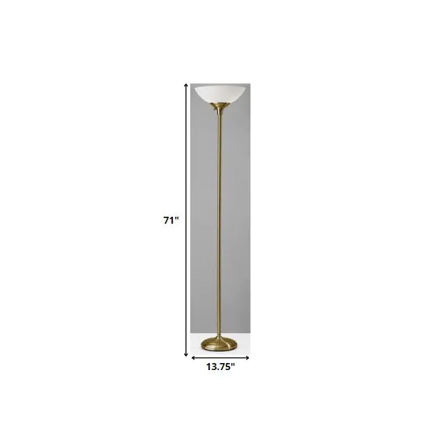 Shiny Antiqued Brass Metal Torchiere Floor Lamp