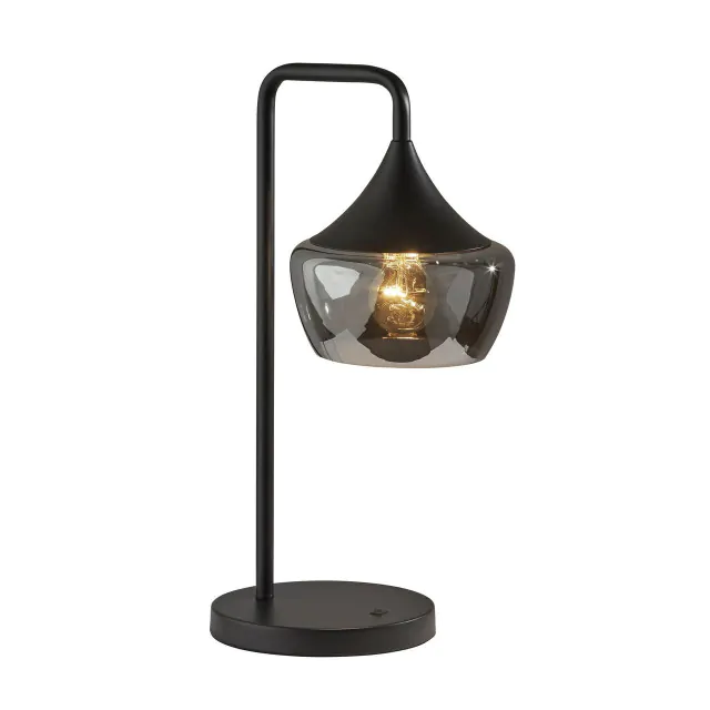 Gnome Smoked Glass Black Metal Table Lamp