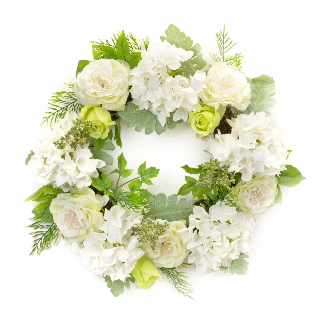 Green and white artificial mixed wreath for creative wedding ceremony decoration