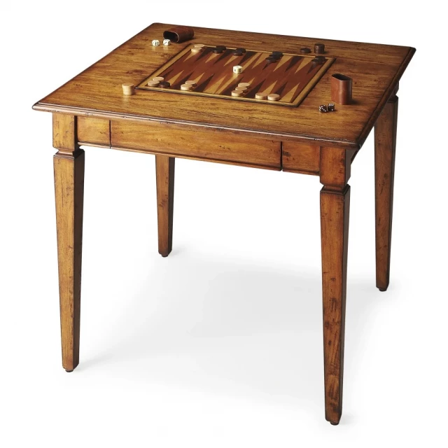 Rustic game table with wood stain and hardwood finish suitable for outdoor use