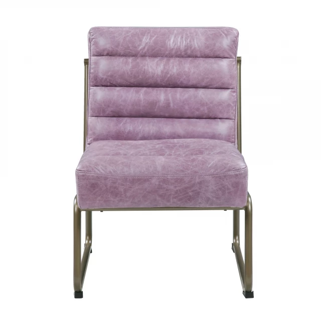 Grain leather steel ikat side chair in purple with natural wood accents for comfortable seating