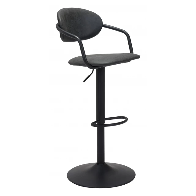 Low back counter height bar chair in white and black with electric blue art design