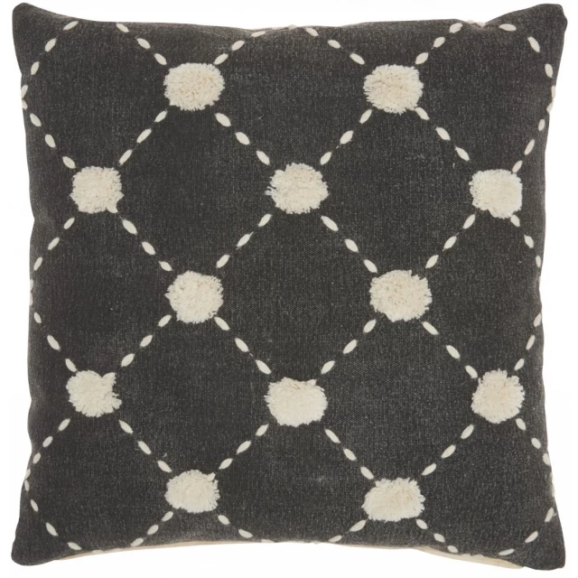 Handcrafted charcoal grey accent throw pillow with white rectangle design