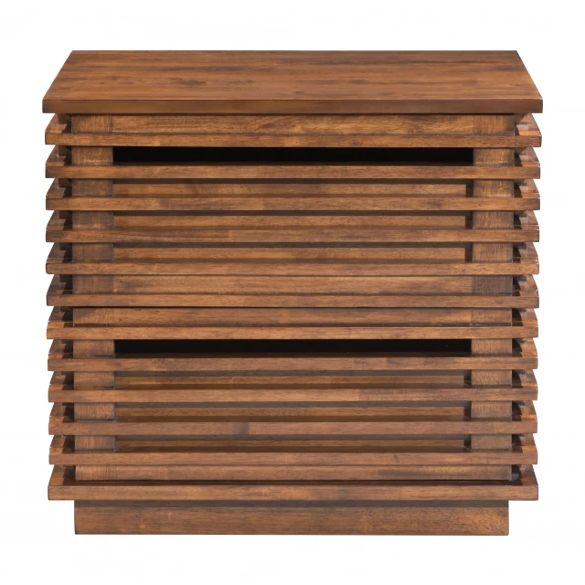 Modern slat design end table with drawers in hardwood and varnish finish