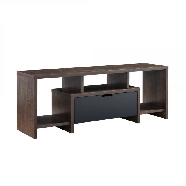 Wood cabinet enclosed storage TV stand in a style resembling outdoor furniture with a rectangular shape and wood stain finish