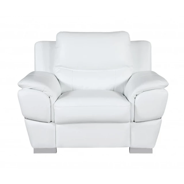 White silver leather match arm chair with comfortable rectangle shape and armrests in a modern design