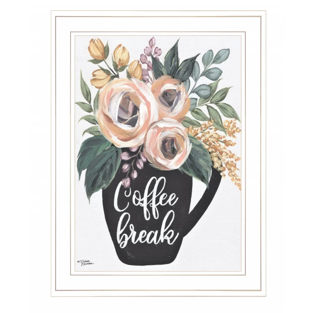 Break white framed print wall art with floral design and creative painting elements