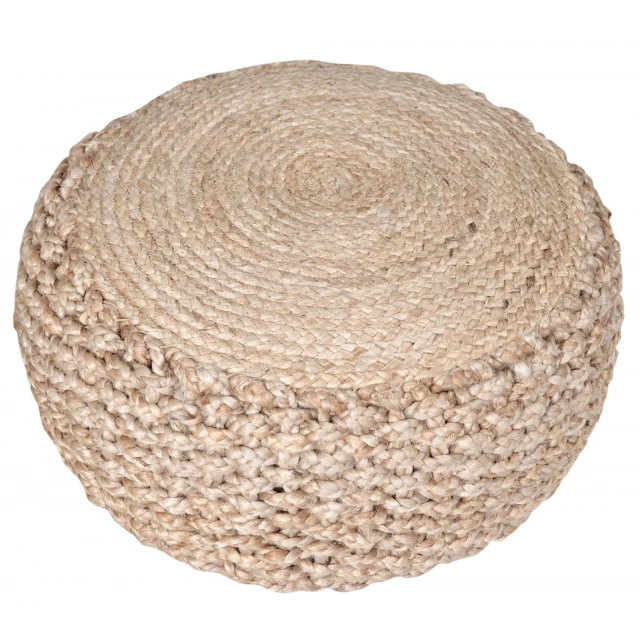 Stylish tan jute ottoman with woven texture perfect for eco-friendly home decor