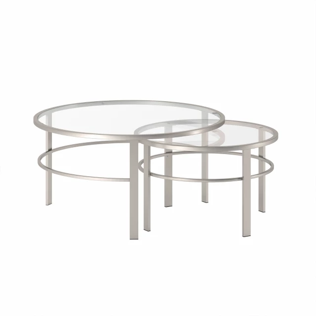 Glass steel round nested coffee tables set in modern furniture design