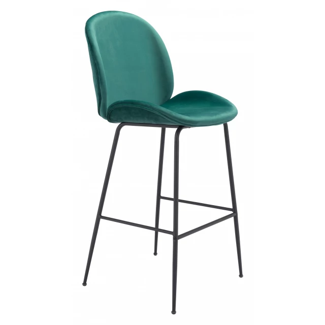 Low back bar height bar chair in electric blue with natural and composite materials featuring a pattern