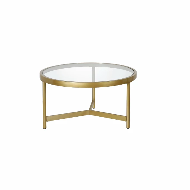 Glass steel round nested coffee tables with metal and natural material design