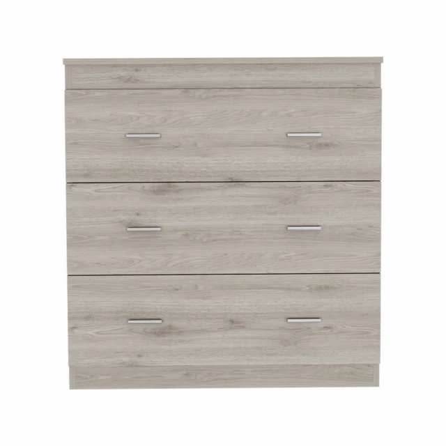 light grey manufactured wood drawer dresser in a clean design