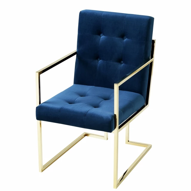 Gold upholstered velvet dining arm chairs with wood accents and comfortable seating