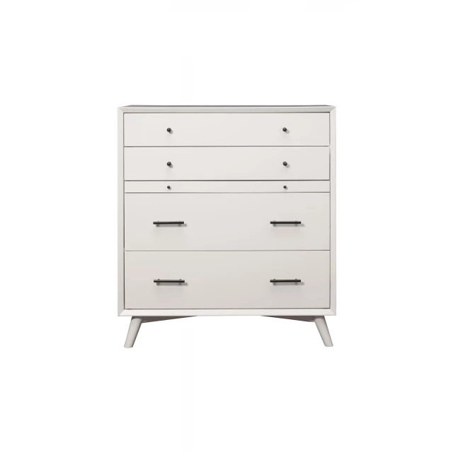 White solid wood four drawer chest in a clean design