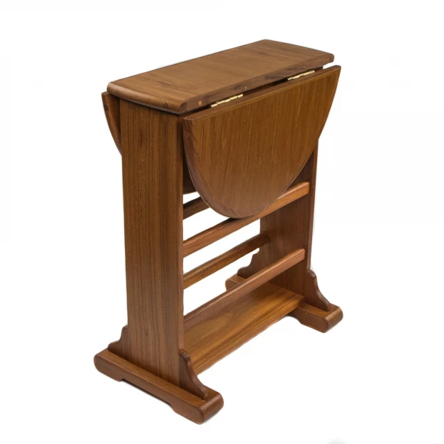 Wood oval drop leaf end table with hardwood and wood stain finish