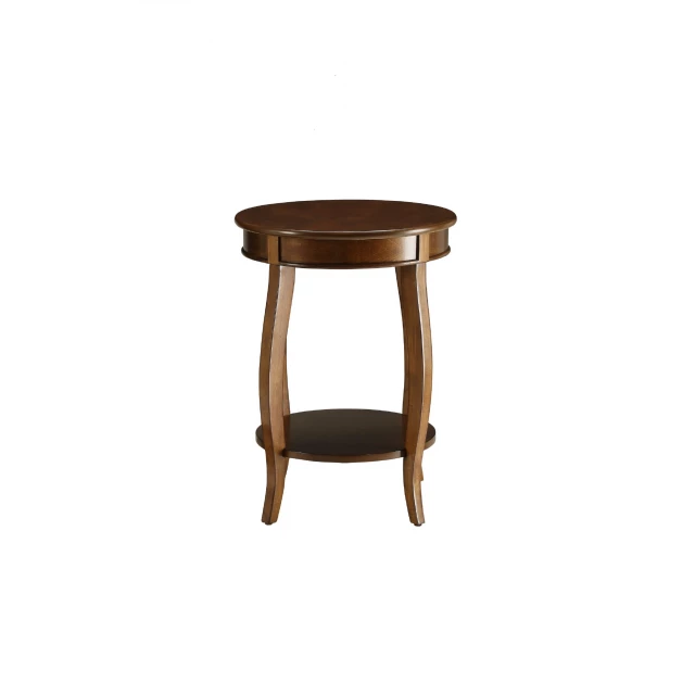 Brown solid wood round end table with hardwood and wood stain finish
