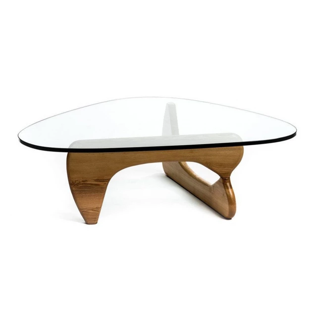 Solid wood triangle coffee table with glass top and modern furniture design