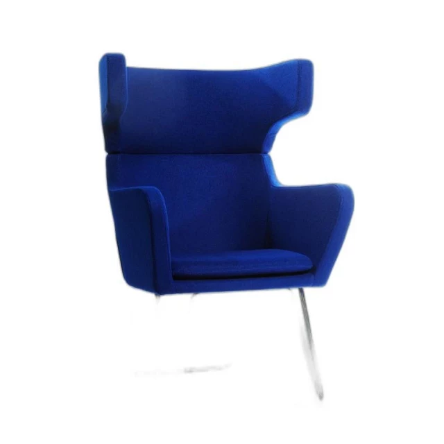 Blue fabric wool polyester lounge chair with armrests and comfortable electric blue tints and shades